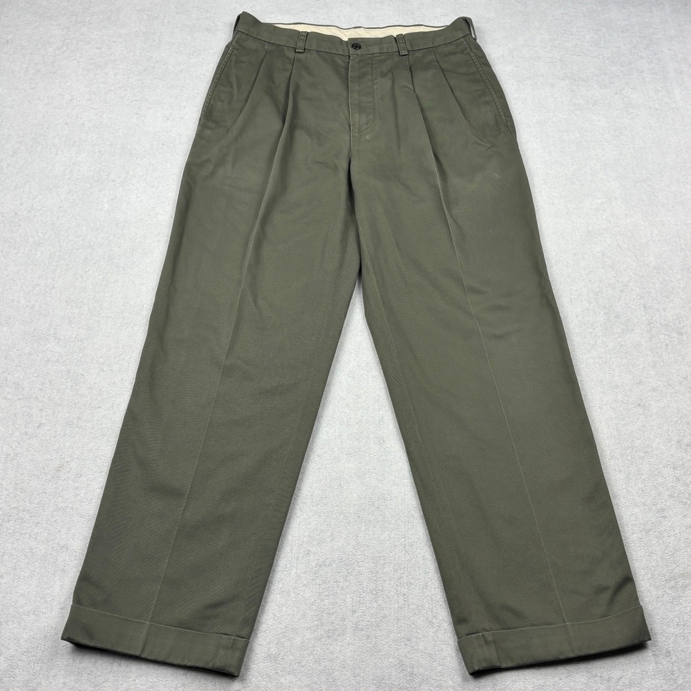 Brooks Brothers Advantage Chino Elliot Pants Mens 32x30 Green Pleated Cuffed